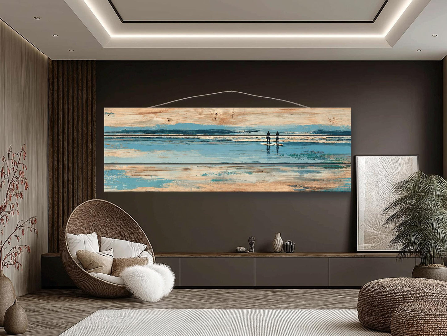 Paddleboard Wall Art – Nautical Coastal Wood Print with Ocean Paddleboard Art