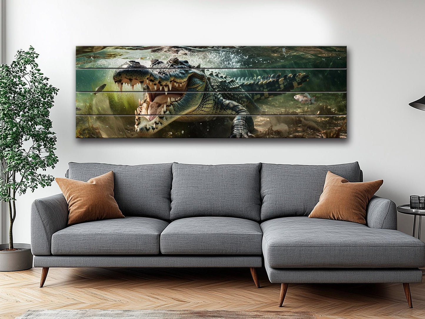Crocodile Wood Wall Art – Natural Wood Print | Rustic Wooden Wall Decor