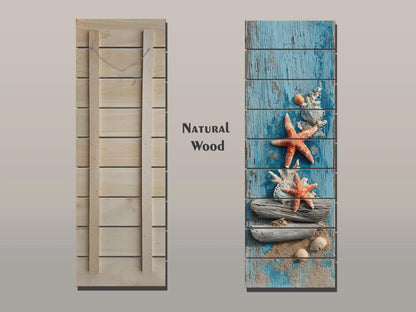 Wood Wall Art | Coastal Wall Art - Driftwood Starfish Print on Rustic Wood Panel