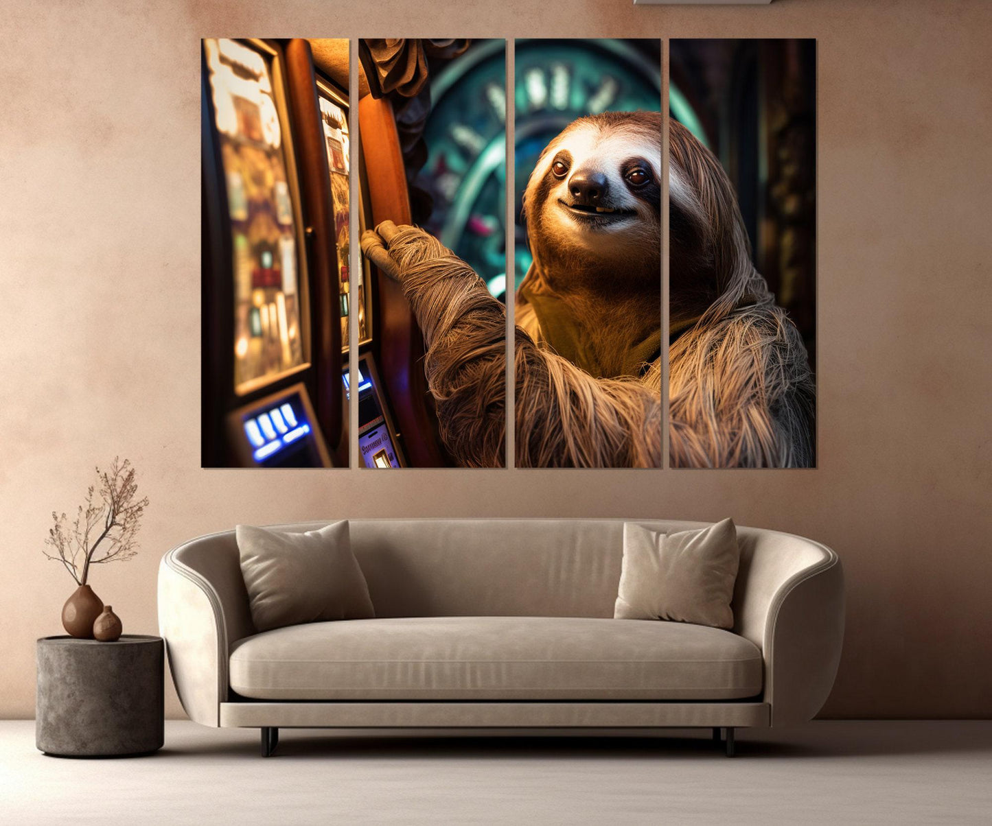 Sloth Canvas Print – Casino Wall Art | Slot Machines Decor | Framed Canvas Art Ready to Hang
