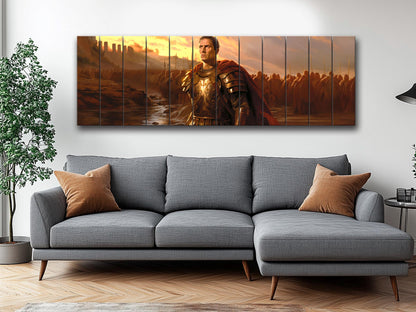 Julius Caesar Wood Print – Roman Wall Art Crossing Rubicon Painting on Wood Planks