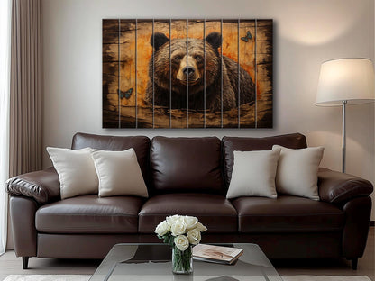 Rustic Grizzly Bear Print - Natural Wood Wall Art | Cabin Decor & Wildlife Artwork