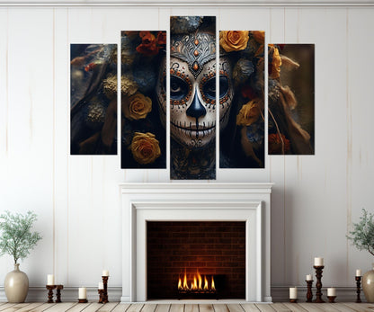 Day of the Dead Woman Canvas Print, Mexican Wall Art, Framed and Ready to Hang