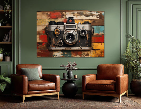 Vintage Camera Canvas Art – Framed High Quality Cotton Print | Rustic Wall Decor