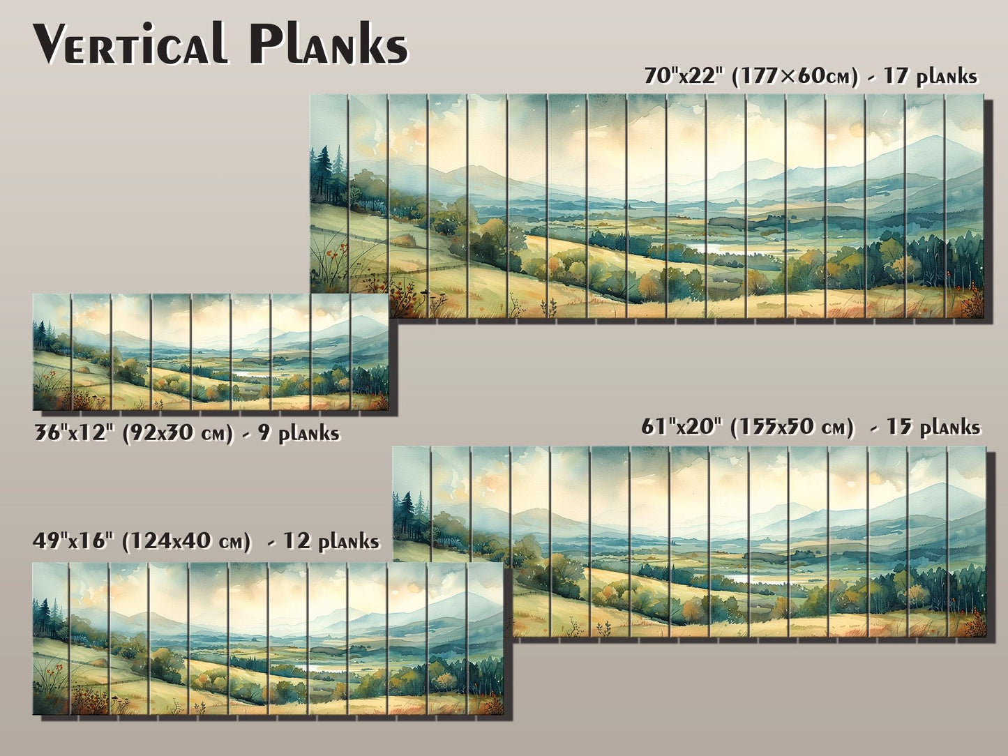 Rustic Wood Wall Art - Panoramic Natural Wood Print | Green Meadow Wooden Wall Decor