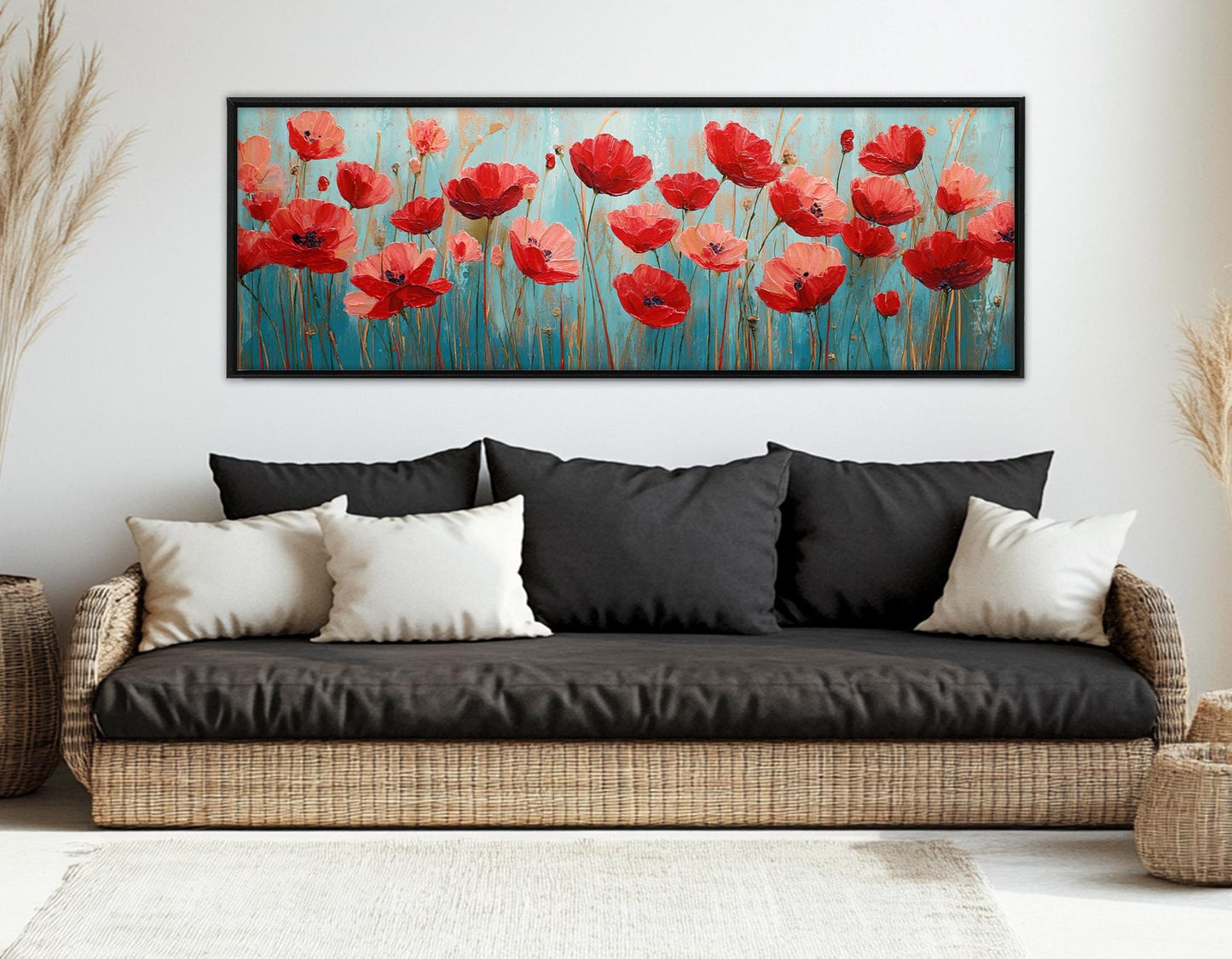 Field of Poppies Swaying in a Summer Breeze Canvas Print, Floral Wall Decor, Framed and Ready to Hang