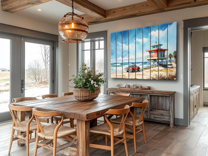 Lifeguard Tower Painting - Natural Wood Wall Art | Scenic Beach Cabin Decor