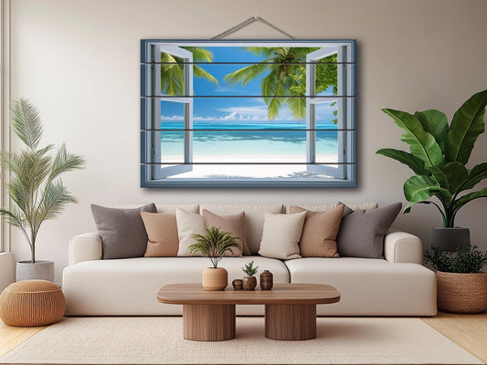 Wood Wall Art – Maldives Beach Print on Wood | Tropical Wooden Wall Decor