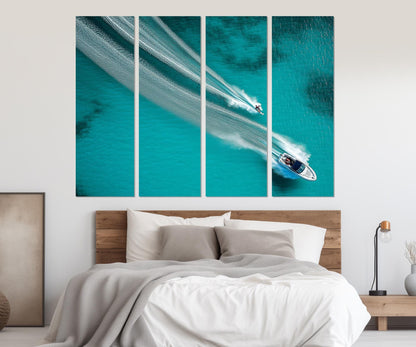 Aerial Motor Boat Canvas – Water Skiing Wall Art | Framed Canvas Print, Ready to Hang