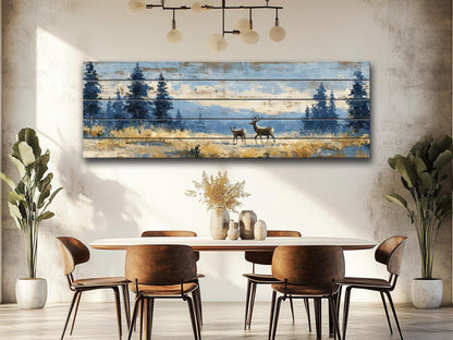 Deer Wood Art – Rustic Cabin Decor | Handcrafted Natural Wood Print with Meadow Deer Painting