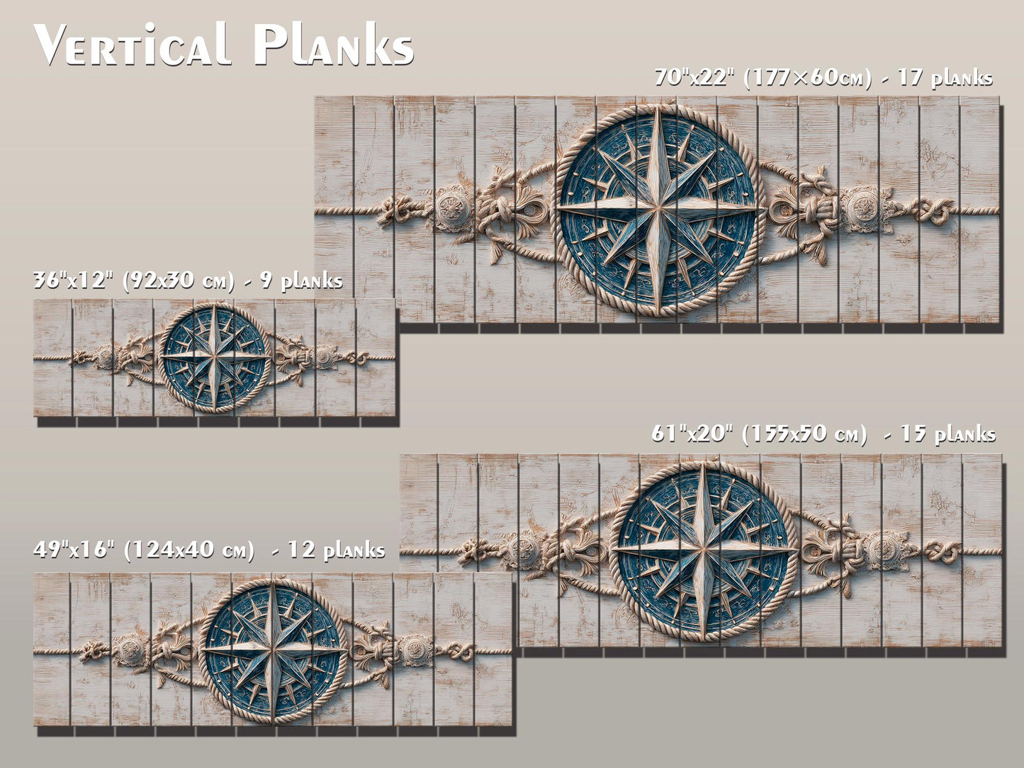 Compass Rose Wood Print – Nautical Wall Art | Rustic Coastal Decor with Anchor & Rope
