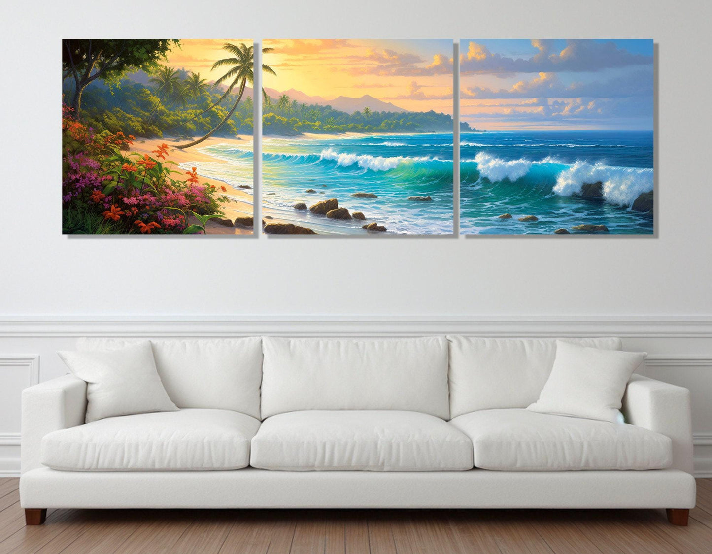Beach Painting Canvas Print – Large Tropical Beach Wall Art | Framed & Ready to Hang