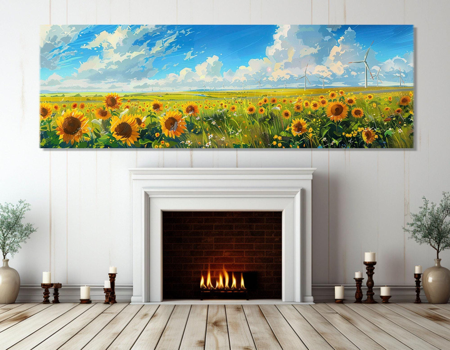 Sunflower Canvas Print – Framed Canvas Art with Windmill Wall Art, Ready to Hang