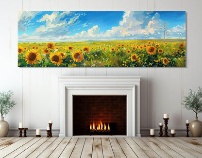 Sunflower Canvas Print – Framed Canvas Art with Windmill Wall Art, Ready to Hang
