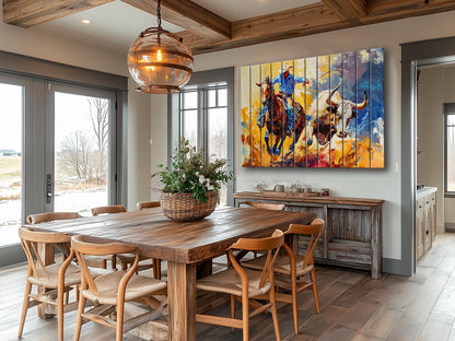 Cowboy Wood Wall Art – Rustic Farmhouse Decor | Wooden Wall Art Plank Print