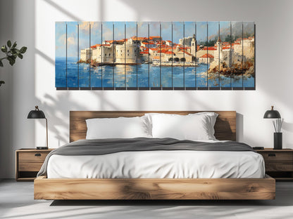 Dubrovnik Wood Print – Rustic Coastal Wall Art With Beige Sunlight Painting