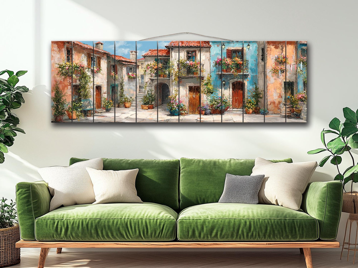 Italian Wood Wall Art - Handcrafted Wood Print Featuring Flower Balcony & Rustic Decor