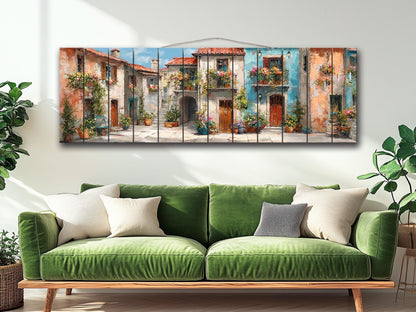 Italian Wood Wall Art - Handcrafted Wood Print Featuring Flower Balcony & Rustic Decor