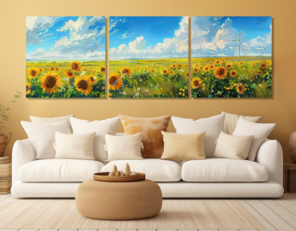 Sunflower Canvas Print – Framed Canvas Art with Windmill Wall Art, Ready to Hang