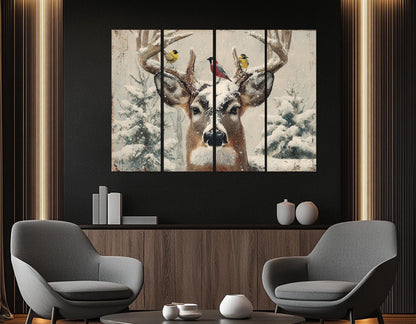 Rustic Snowy Deer Canvas – Framed Canvas Print | Winter Cabin Decor Ready to Hang