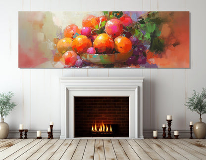 Fruit Basket Painting - Large Impressionist Canvas Print | Kitchen Wall Art, Ready to Hang