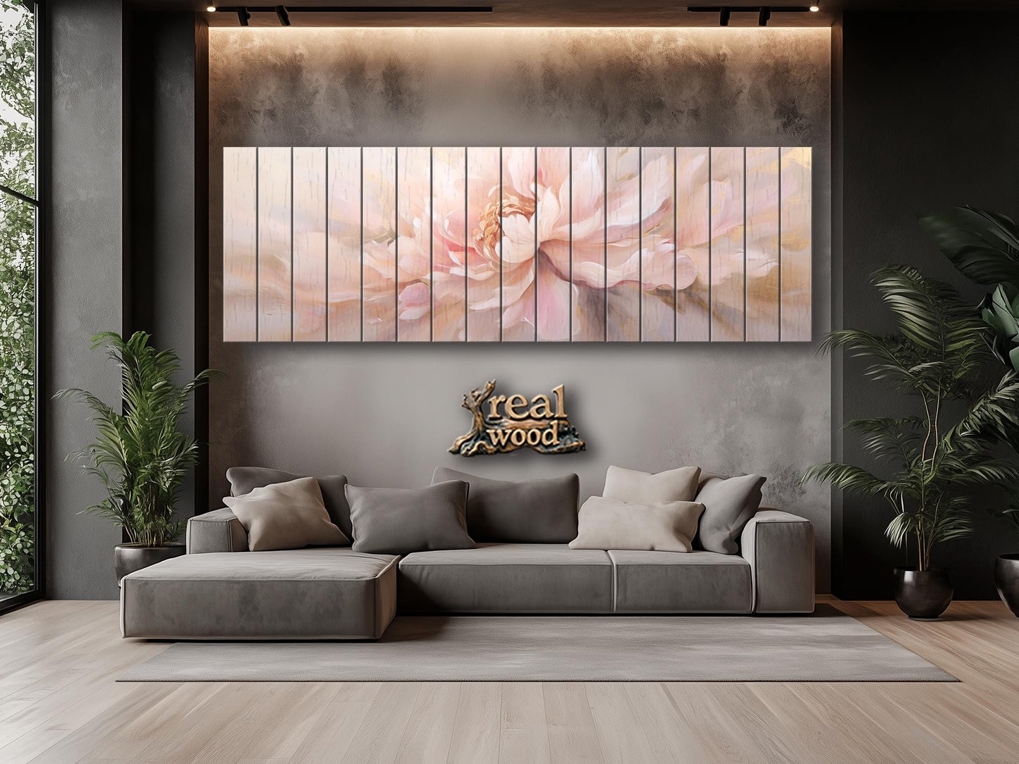 Wood Wall Art – Large Pink Peony Painting | Smooth Linden Wood Floral Decor