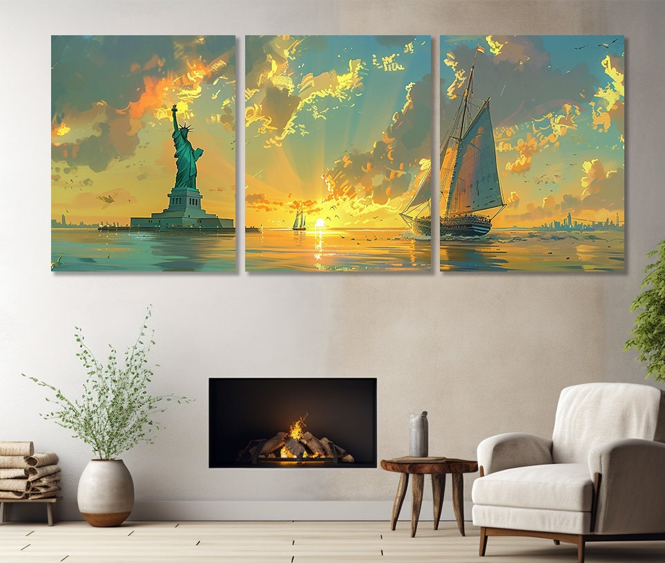 New York Canvas Art – Abstract City Skyline Multi Panel Cotton Canvas Print