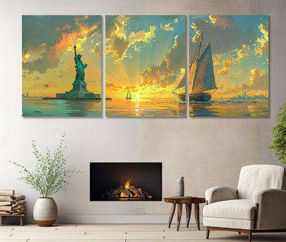 New York Canvas Art – Abstract City Skyline Multi Panel Cotton Canvas Print