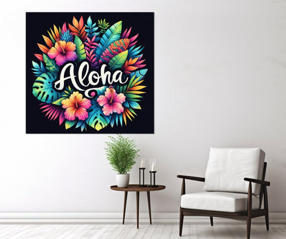 Aloha Wall Art, Colorful Hawaii Sign Canvas Print, Framed and Ready to Hang