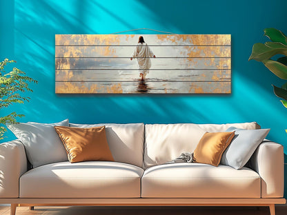 Jesus Walking on Water | Biblical Wall Art - Christian Wood Print Decor