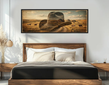 Cowboy Hat Canvas Print, Ranch Painting, Large Western Wall Art, Framed and Ready to Hang