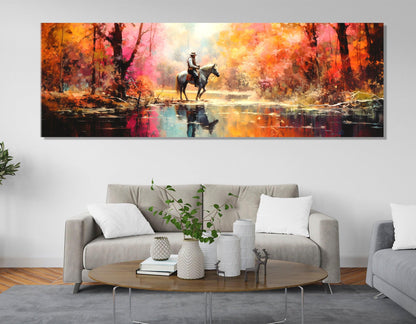 Horseman Canvas Art – Abstract Colorful Forest Painting | Framed & Ready to Hang