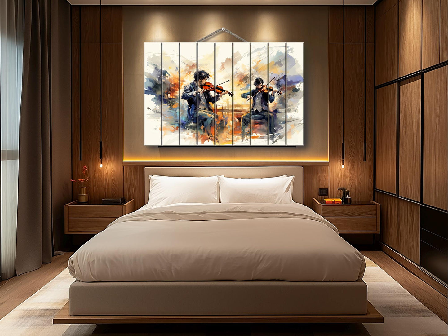 Violinist Wall Art – Abstract Violin Painting on Natural Wood Plank Art, Unique Rustic Music Decor