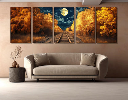 Railroad Canvas Print – Scenic Railroad Art | Moonlight Landscape Canvas, Ready to Hang