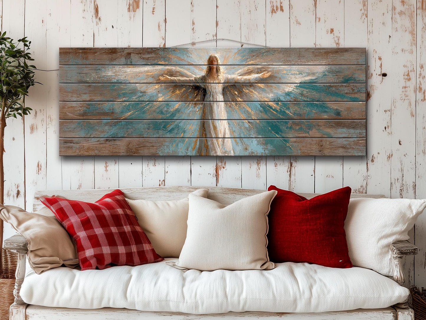 Angel Wood Wall Art – Rustic Christian Art | Handcrafted Wooden Angel Decor Print on Wood