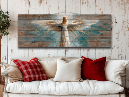 Angel Wood Wall Art – Rustic Christian Art | Handcrafted Wooden Angel Decor Print on Wood