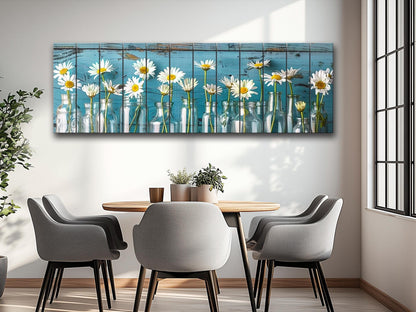 Daisies Wood Print - Rustic Floral Wall Art on Natural Wood with Unique Grain