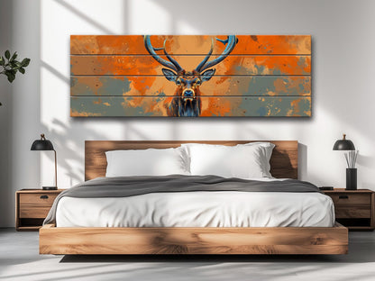 Wood Wall Art – Majestic Deer Print on Natural Wood with Rustic Grain Texture