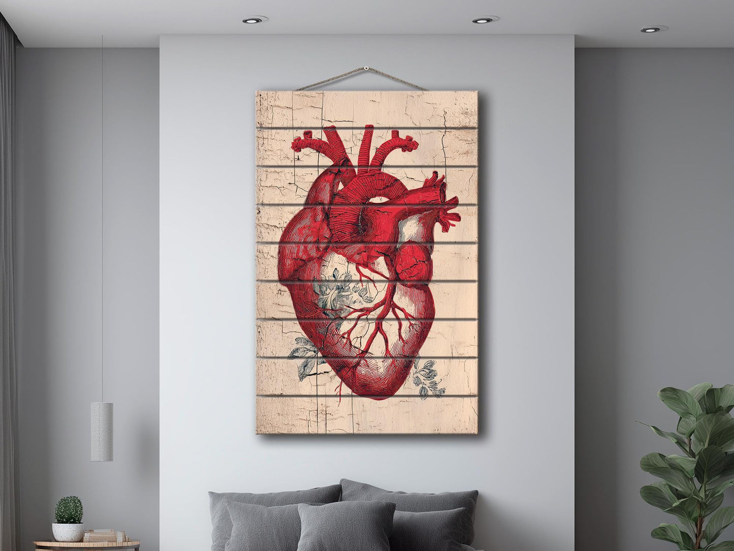 Anatomical Heart Wall Art – Rustic Wood Art | Medical Wall Decor Printed on Wood