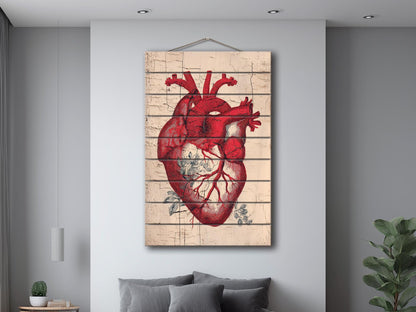 Anatomical Heart Wall Art – Rustic Wood Art | Medical Wall Decor Printed on Wood