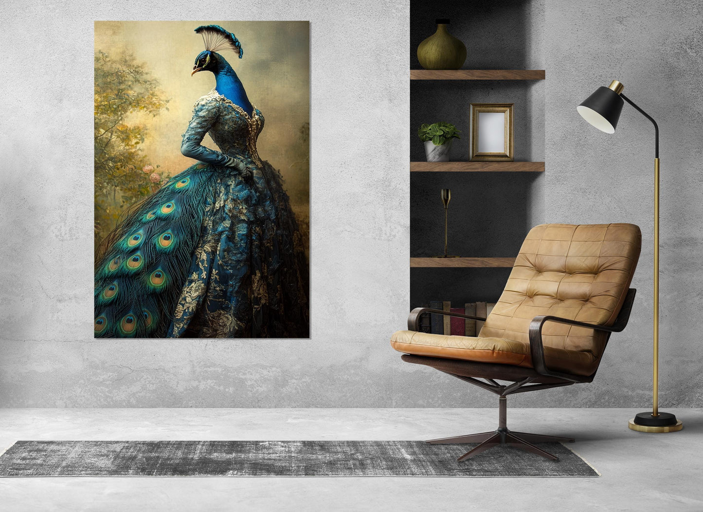 Abstract Peacock Canvas - Elegant Lady Peacock Painting | Ready to Hang Wall Art