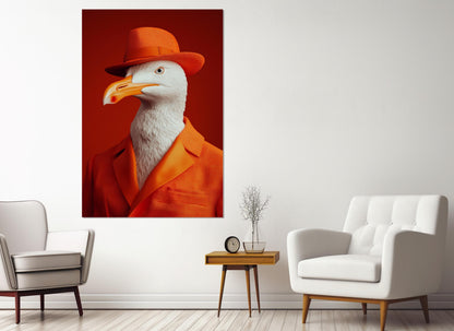Seagull Canvas Print – Framed Orange Suit Bird Art | Ready To Hang Wall Decor