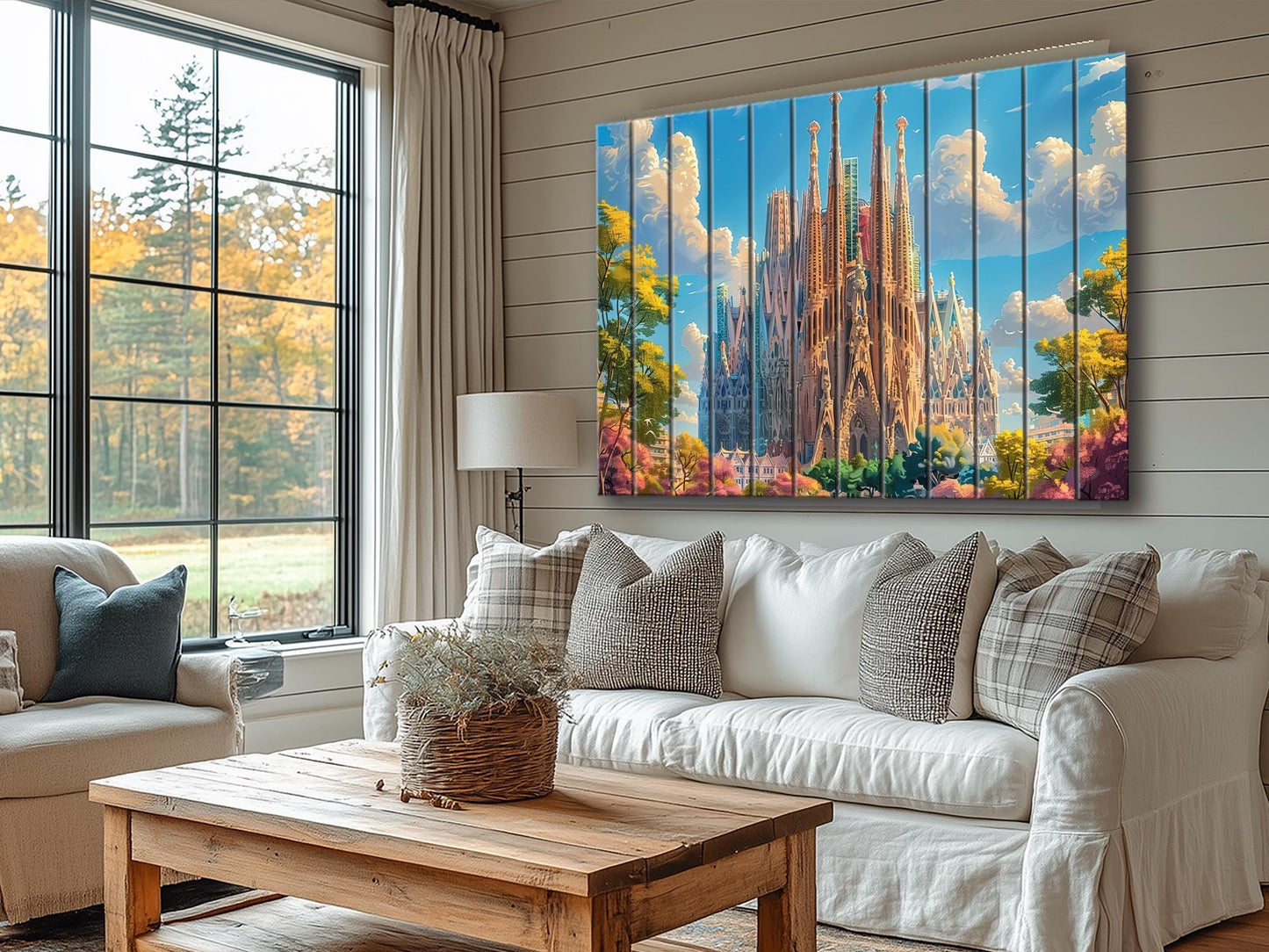 Sagrada Familia Wall Art – Natural Wood Print | Barcelona Skyline Decor