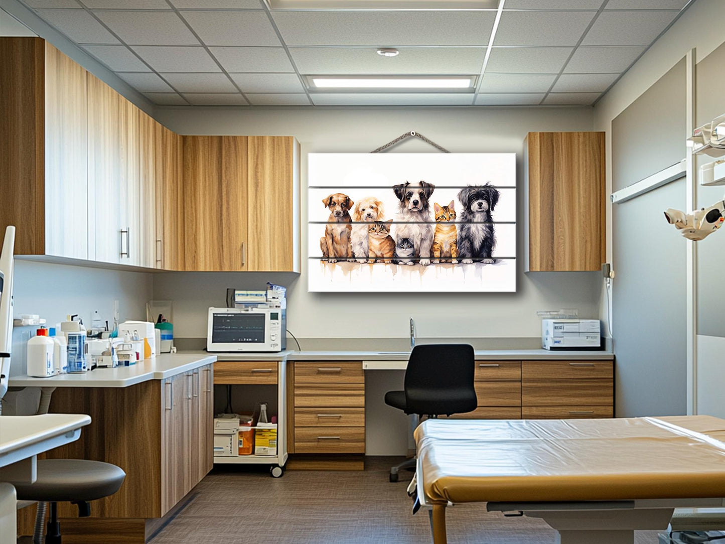 Dogs Cats Wall Art – Natural Wood Painting | Vet Clinic Art, Rustic Pet Print