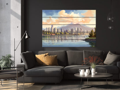 Wooden Wall Art - Rustic Vancouver Skyline Art | Canadian Wood Print Decor