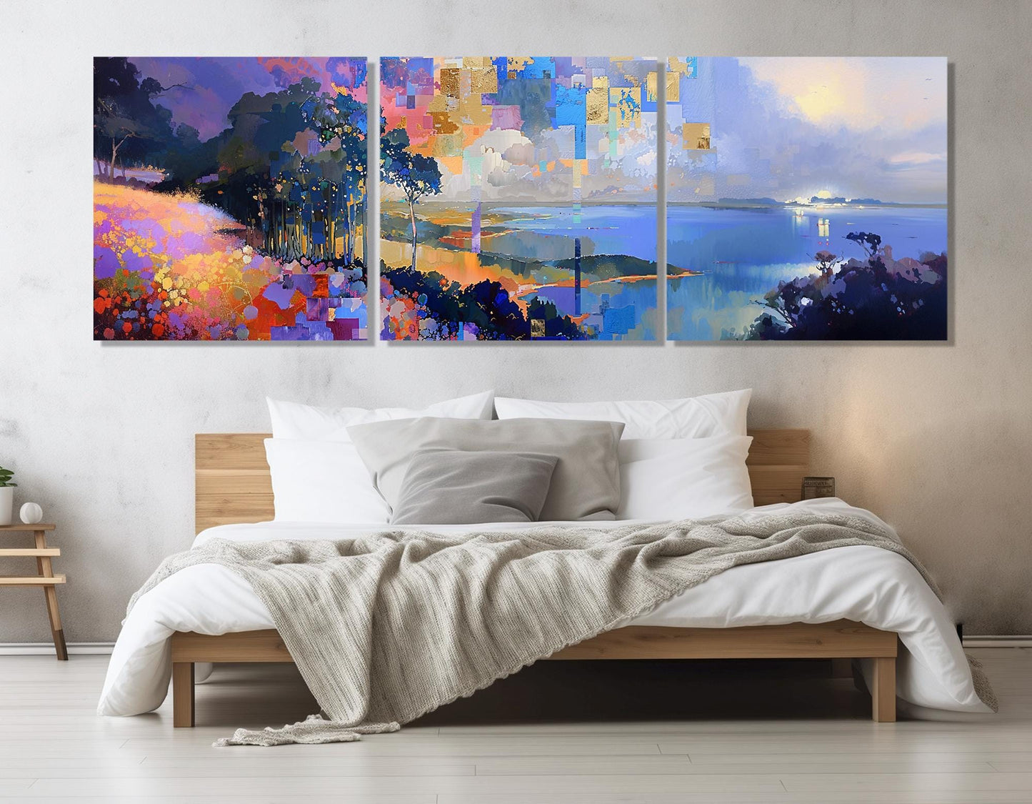 Large Abstract Nature Painting Canvas Print - Cubism Impressionist Wall Art, Framed