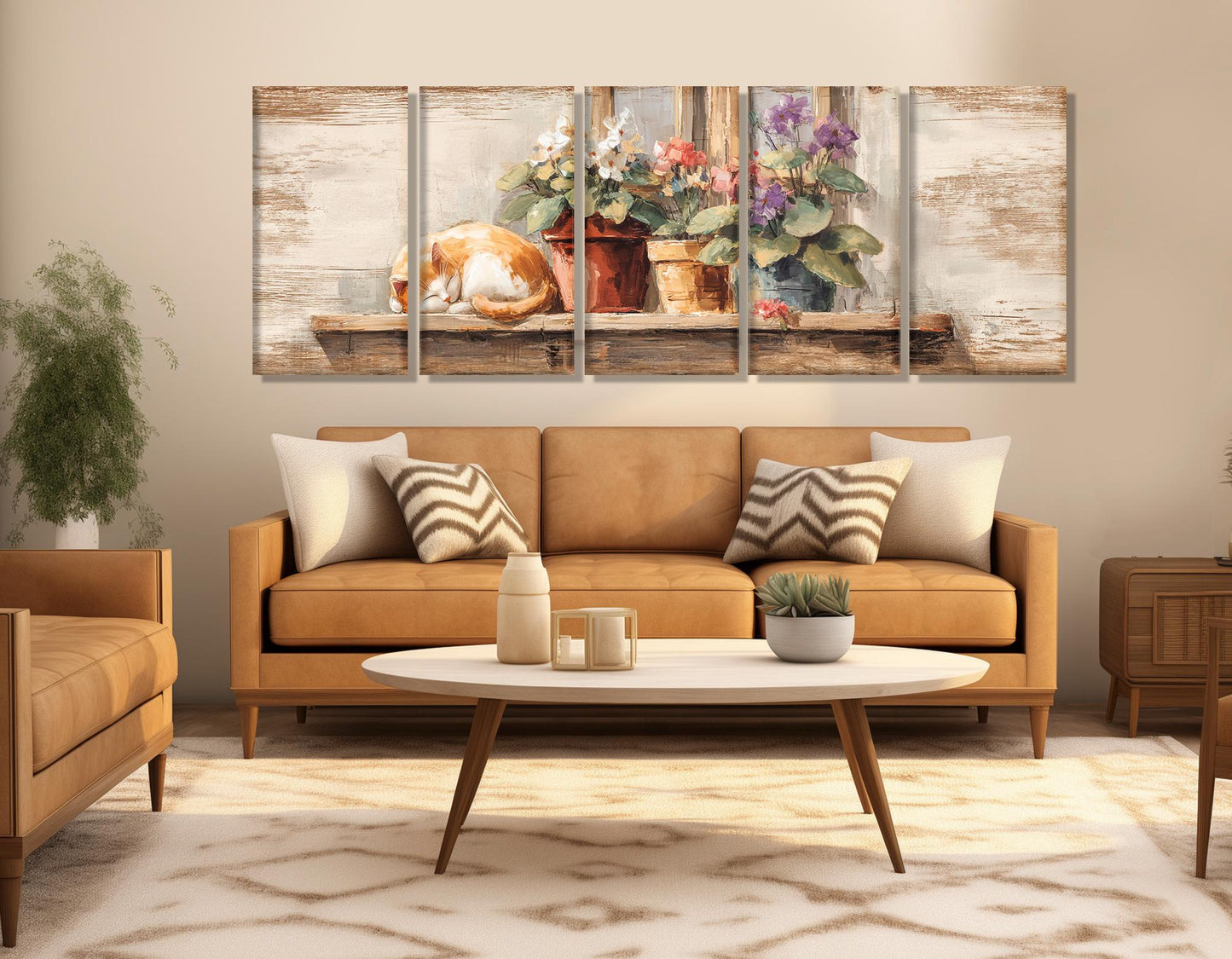 Sleeping Cat Canvas Print – Rustic Farmhouse Decor | Framed Canvas Wall Art