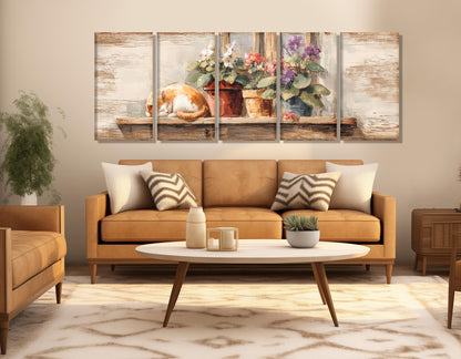 Sleeping Cat Canvas Print – Rustic Farmhouse Decor | Framed Canvas Wall Art