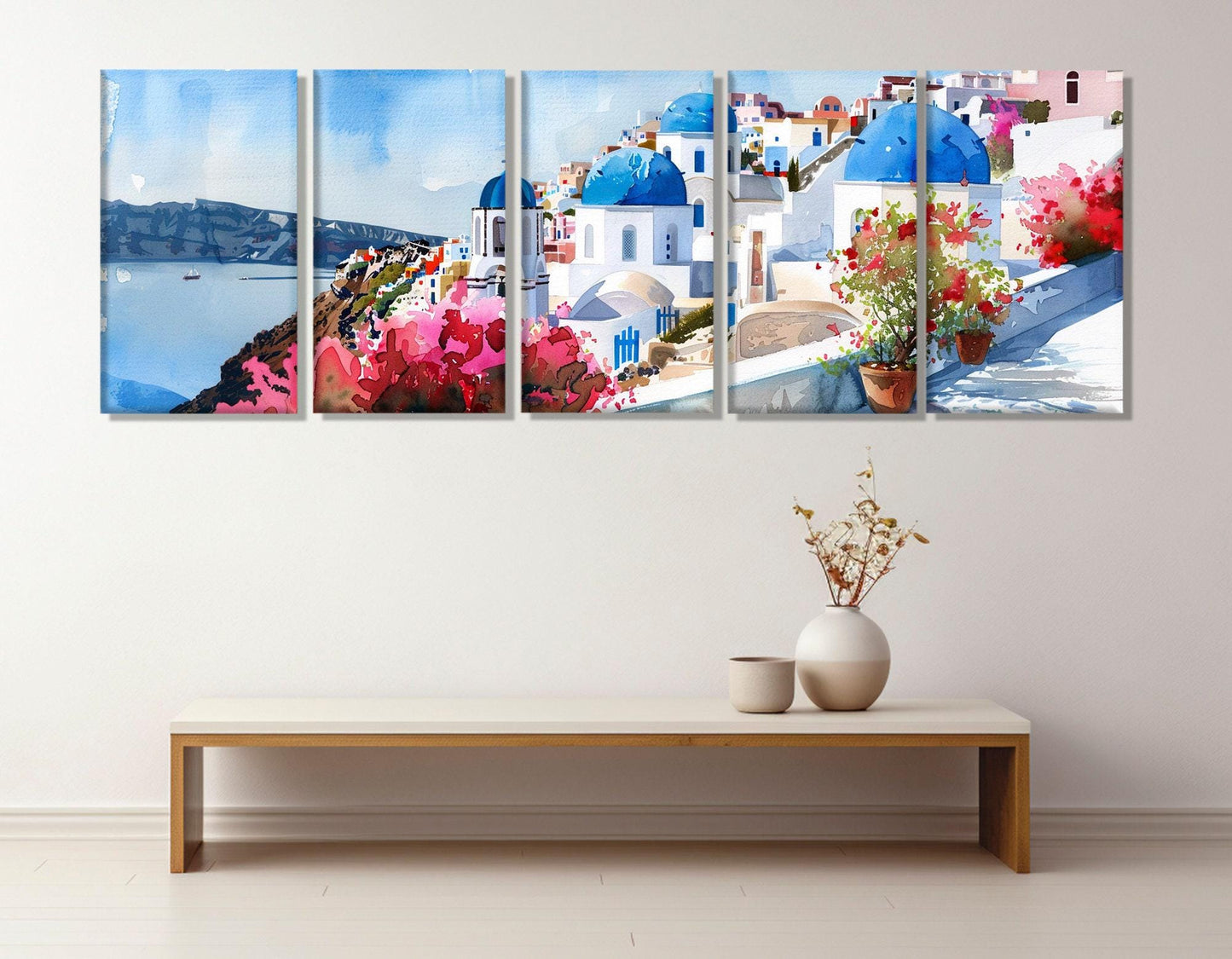 Santorini Canvas Print – Large Framed Cotton Wall Art | Abstract Oia Village Painting