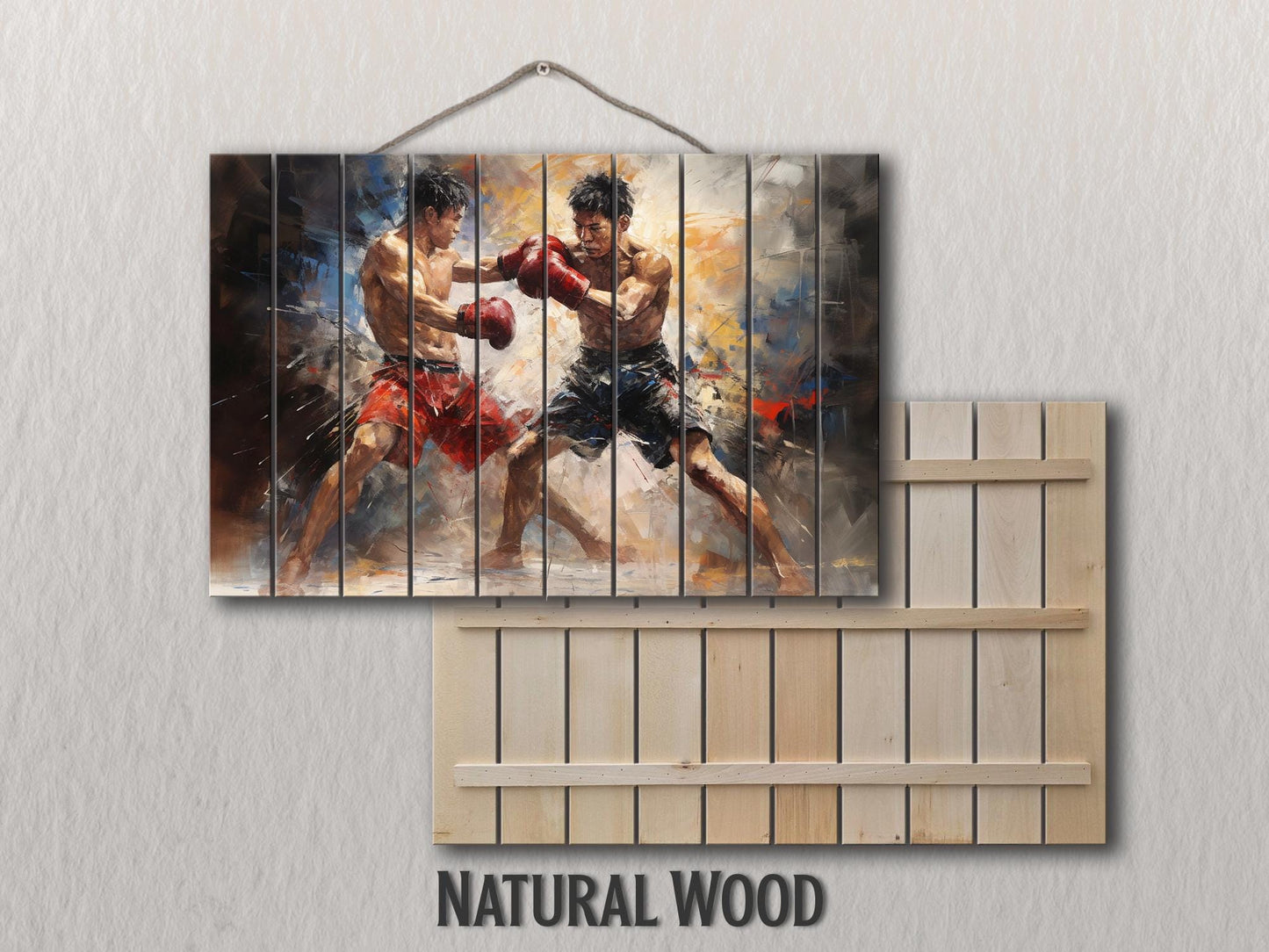 Abstract Muay Thai Painting Printed on Wood, Muay Thai Wall Art,  Martial Arts Print on Wood, MMA Wall Art, Gym Wall Decor, Wood Wall Art